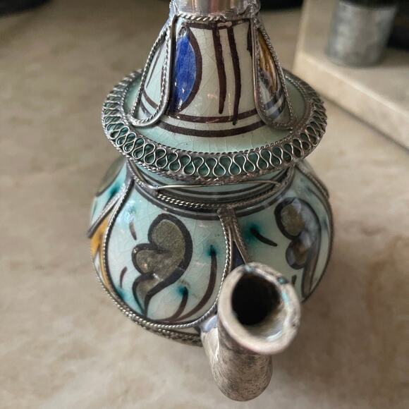 Vintage Moroccan teapot handpainted filigree ornate  Beautiful - Picture 7 of 11
